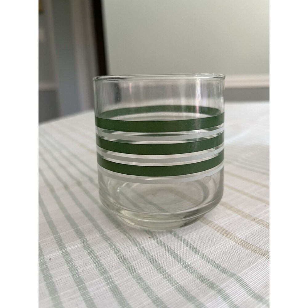 Set of 7 - Vintage 1970’s Green & White Striped 3” Rock Juice Glasses - Picture 2 of 9